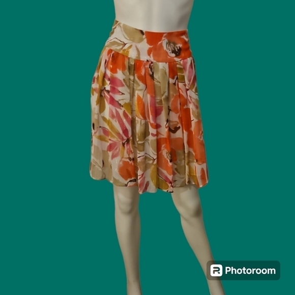 VTG CHAUS 1990s Floral Tropical Pleated Chiffon Fairycore Mini Circle Skirt - Picture 1 of 7